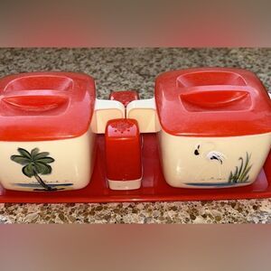 Palm Beach 🏝️ Mid-Century Modern Kitchen Set ☀️ features 🦩 & 🌴 Salt 🧂 n pep